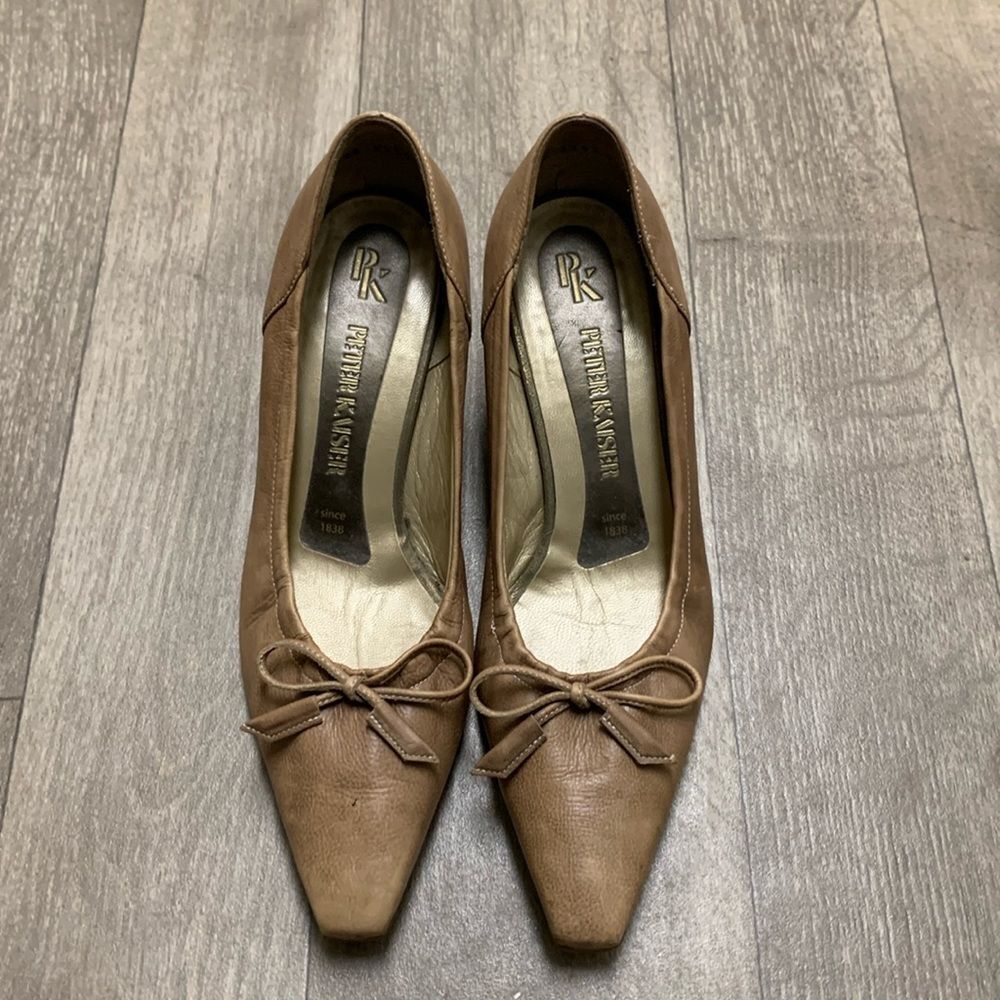 Womens Peter Kaiser‎ Leather Camel Pointed Toe Casual Heeled Shoes